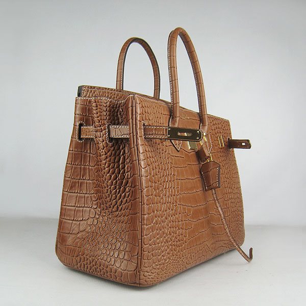 High Quality Fake Hermes Birkin 35CM Crocodile Veins Leather Bag Light Coffee 6089 - Click Image to Close